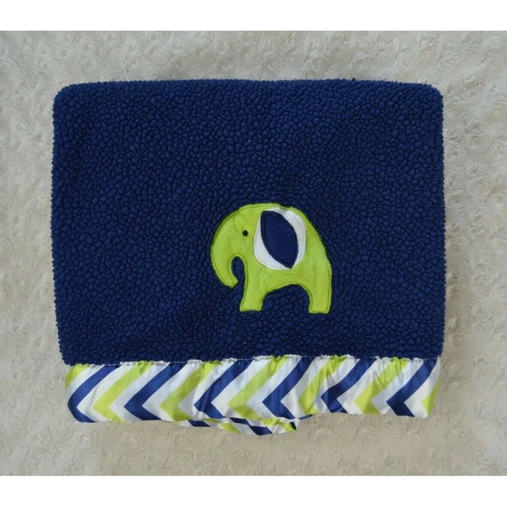 Bananafish Elephant Chevron Baby Blanket Blue Green White Silky Satin Edge Lovey